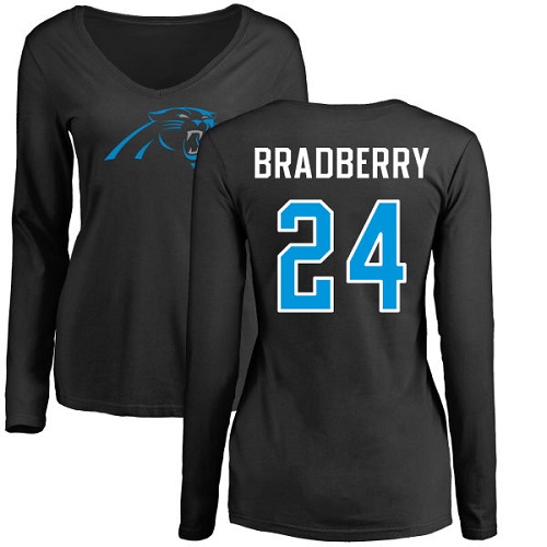 Carolina Panthers Black Women James Bradberry Name and Number Logo Slim Fit NFL Football #24 Long Sleeve T Shirt->nfl t-shirts->Sports Accessory